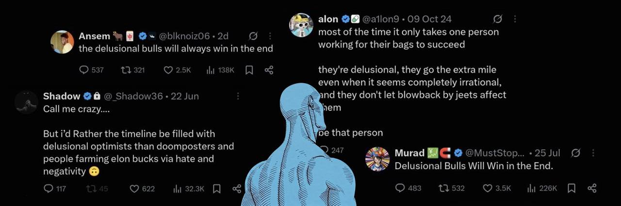 the blue being standing among tweets about delusional bulls